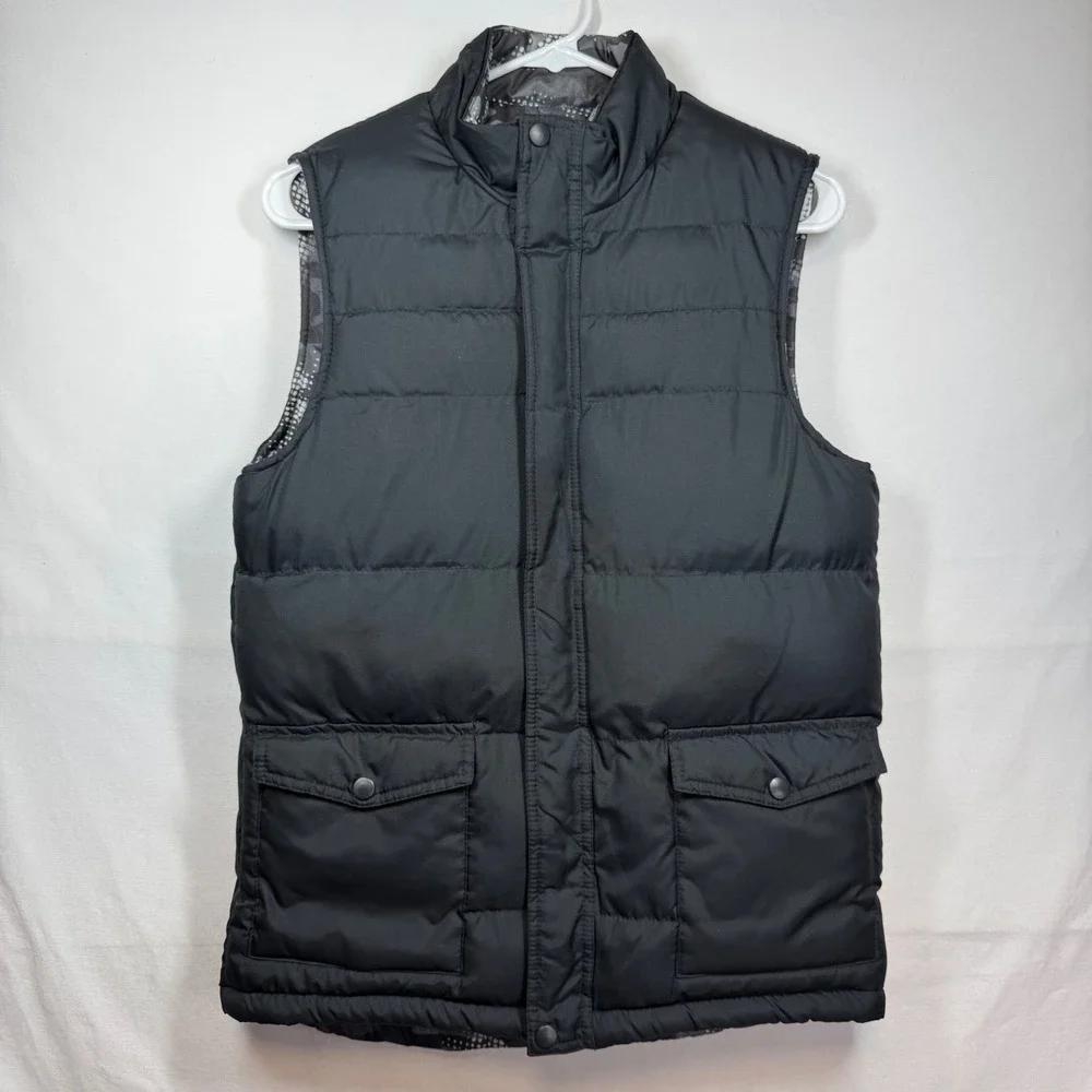Cherokee Women's Puffer Vest Reversible Black Gray Camo Sz Large 12/14